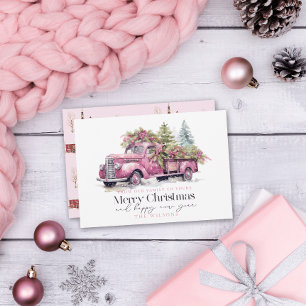 Vintager Pink Farm LKW Weihnachtsbaum Feiertagskarte