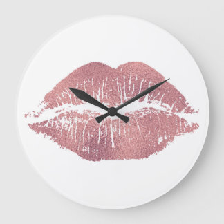 Vintager Pink Lippenaufdruck, Rose Gold. Große Wanduhr