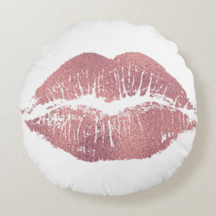 Vintager Pink Lippenaufdruck, Rose Gold. Rundes Kissen