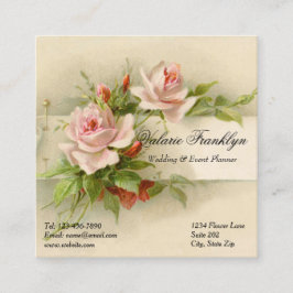 Vintager Pink Roses Hochzeitsplaner Quadratische Visitenkarte