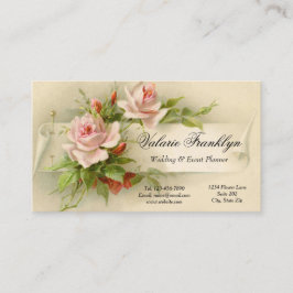 Vintager Pink Roses Hochzeitsplaner Visitenkarte