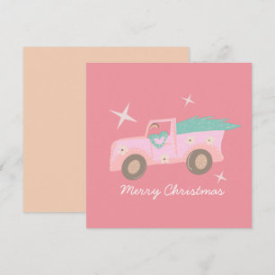Vintager Pink Truck Groovy Weihnachtsbaum Karte