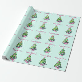 Vintager Pink und Minze Weihnachtsbaum Geschenkpapier