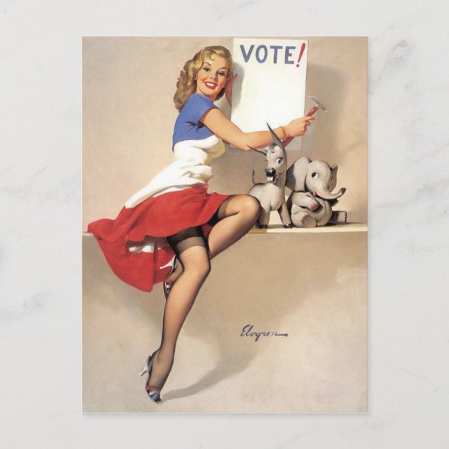 Vintager Pinup, Abstimmung Postkarte (Vorderseite)