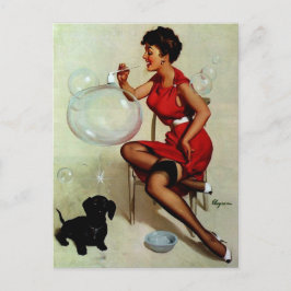 Vintager Pinup Girl Blasebalg Postkarte