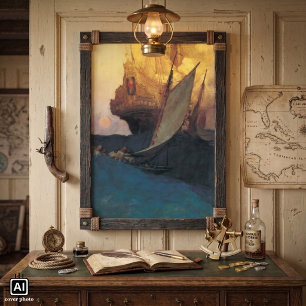 Vintager Pirat, Angriff auf einem Galleon durch Poster