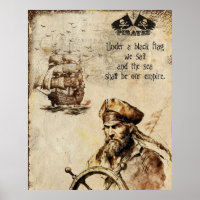 Vintager Piratenführer und Schiff