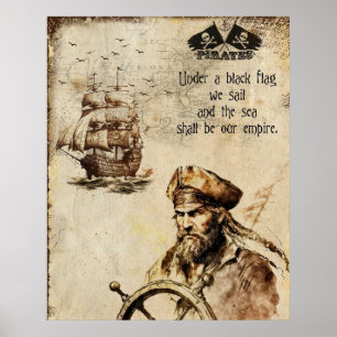 Vintager Piratenführer und Schiff Poster