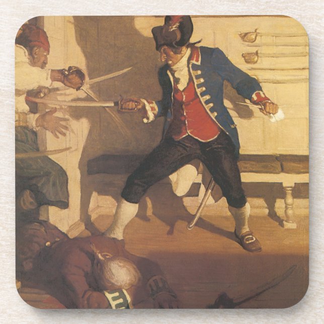 Vintager Piratenkapitän, Schwertkampf von NC Wyeth Getränkeuntersetzer (Vorderseite)