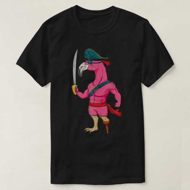 Vintager Piratenpink Flamingo mit SchwertHalloween T-Shirt (Design vorne)