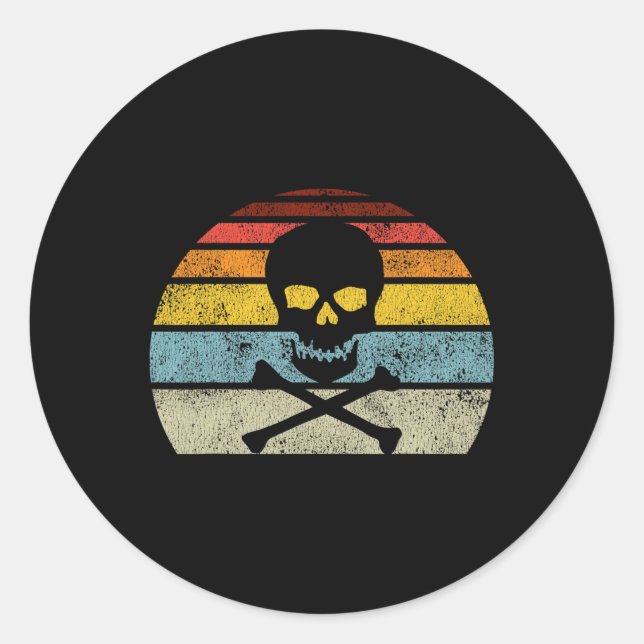 Vintager Piratenschädel-Kreuzbones-Flag Retro-Stil Runder Aufkleber (Vorderseite)