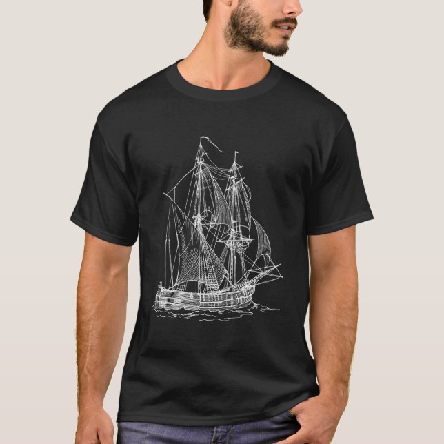 Vintager Piratenschiff T - Shirt Retro Wasserboot  (Vorderseite)