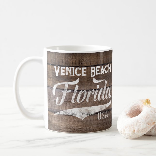 Vintager Plank Venice Beach Florida Kaffeetasse (Mit Donut)