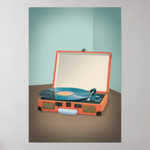 Vintager Player mit Vinyl Record Poster