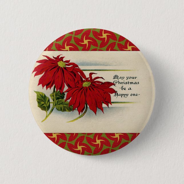 Vintager Poinsettia-Gruß Button (Vorderseite)