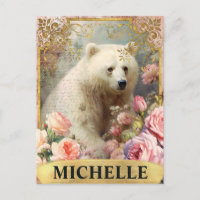 Vintager Polar-Bär und rosa Rosen