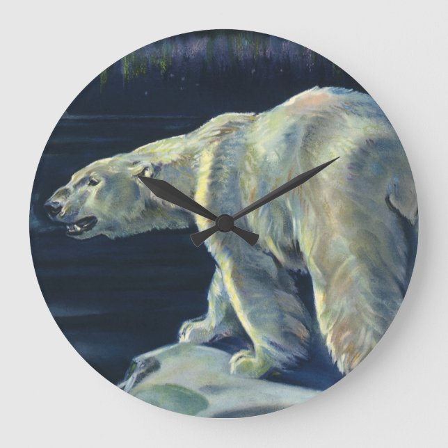 Vintager Polarbär, lebende Tiere der Arktis Große Wanduhr (Vorderseite)