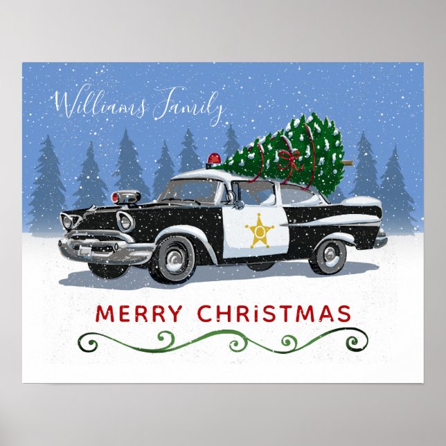 Vintager Polizeiwagen Frohe Weihnachtsmonogramm Na Poster (Vorne)