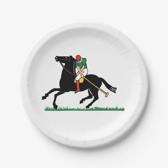 Vintager Polo Player auf Pony Pappteller (Vorderseite)