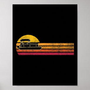 Vintager Pontoon Boat Silhouette Retro Boat Poster