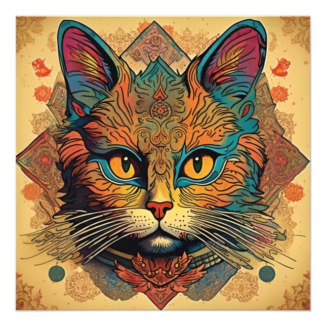 Vintager Pop Art Louis Wain Style Cat Fotodruck (Vorne)