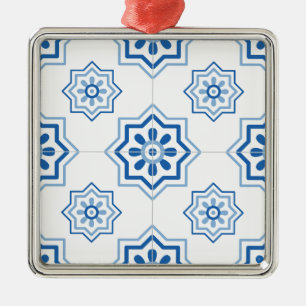 Vintager Portugiese Azulejo BLAUES Fliesen-Muster Silbernes Ornament
