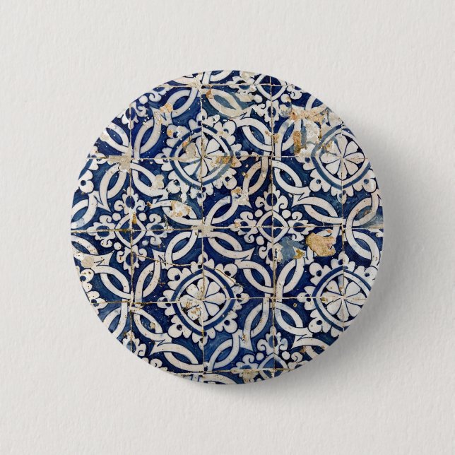 Vintager Portugiese Azulejo Button (Vorderseite)