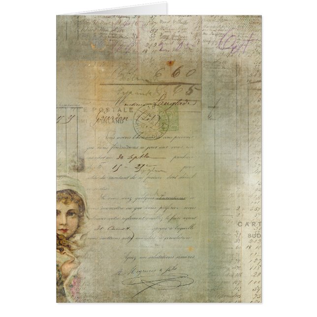 Vintager Posten-und kleines Mädchen-Skript-Collage (Vorne)