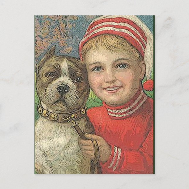 Vintager Postkartenjunge und Hund Postkarte (Vorderseite)