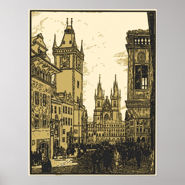 Vintager Prager Platz Poster (Vorne)