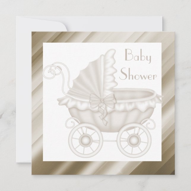 VINTAGER PRAM-BABY-SHOWER-EINLADUNG SEPIA/WEISS EINLADUNG (Vorderseite)