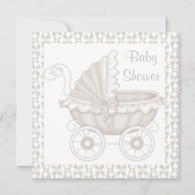 VINTAGER PRAM-BABY-SHOWER-EINLADUNG SEPIA/WEISS EINLADUNG (Vorderseite)