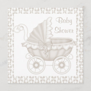VINTAGER PRAM-BABY-SHOWER-EINLADUNG SEPIA/WEISS EINLADUNG