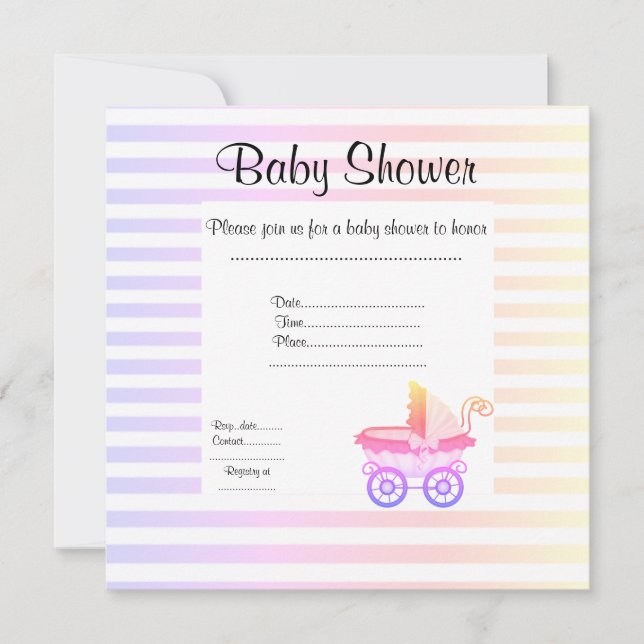VINTAGER PRAM BABY SHOWER INVITATION Pastellstreif Einladung (Vorderseite)