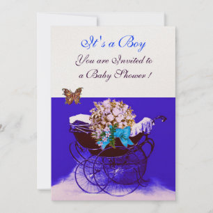 VINTAGER PRAM MIT BLUME, SCHALTFLÄCHEN BABY DUSCHE EINLADUNG