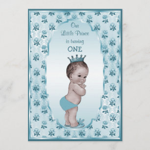 Vintager Prinz Boy und blaue Rosen-1. Geburtstag Einladung