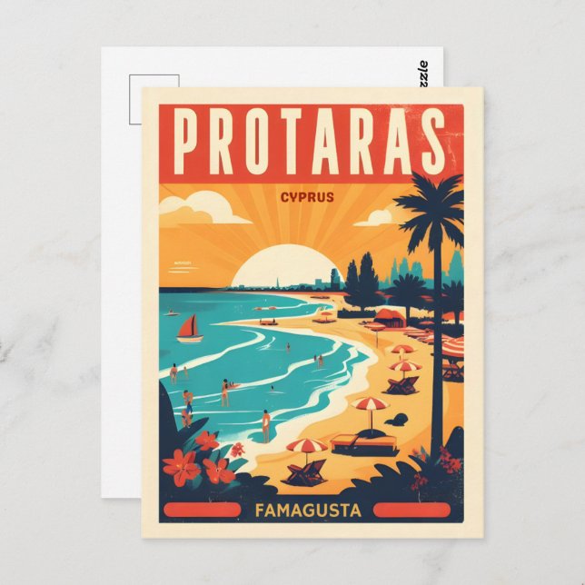 Vintager Protaras-Cyprus-Urlaub am Strand Postkarte (Vorne/Hinten)