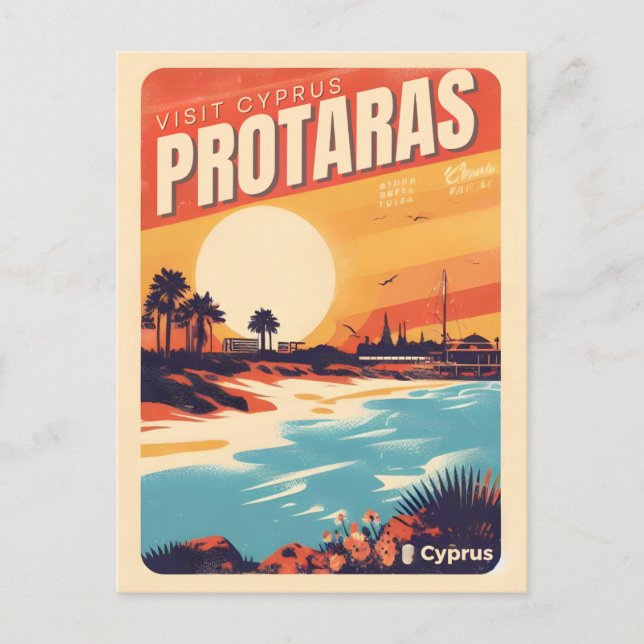 Vintager Protaras-Cyprus-Urlaub am Strand Postkarte (Vorderseite)