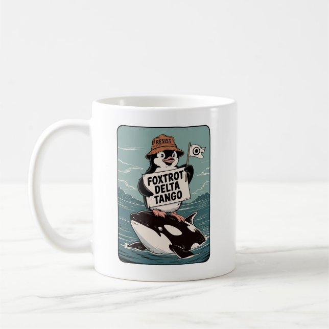 Vintager Protest gegen Penguin-Aktivismus Kaffeetasse (Links)