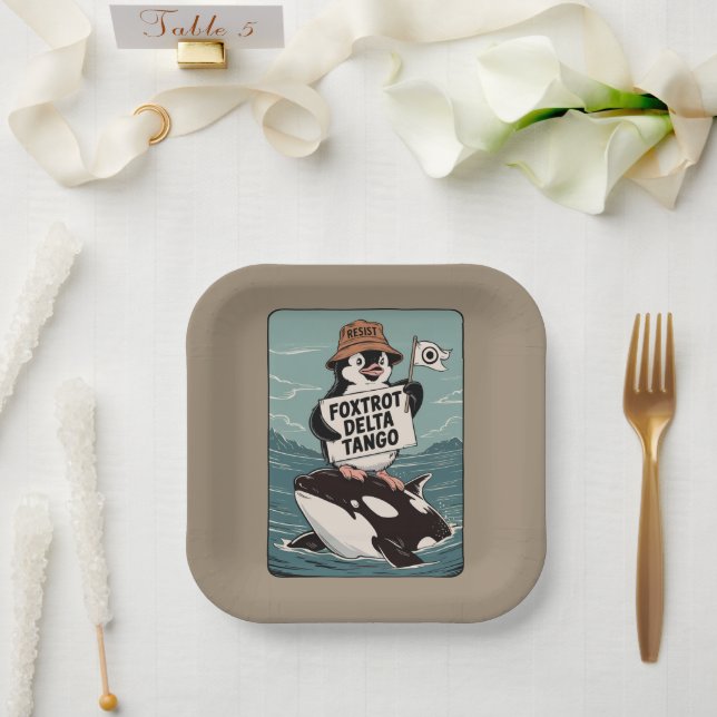 Vintager Protest gegen Penguin-Aktivismus Pappteller (Hochzeit)