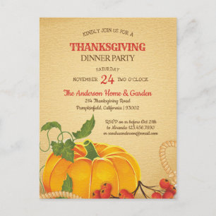Vintager Pumpkin Erntedank Einladung Postkarte