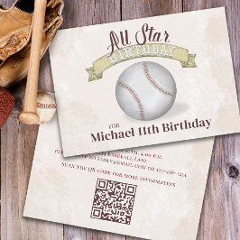 Vintager QR-Code für alle Star Baseball-Geburtstag Einladung