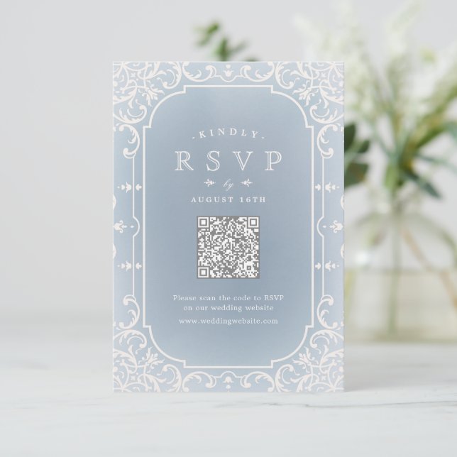 Vintager QR-Code RSVP Karte (Stehend Vorderseite)