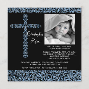 Vintager QuerFoto-Taufe Inviation Baby-Junge Einladung