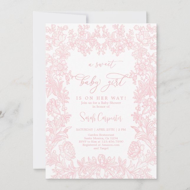 Vintager Rahmen Babydusche Mädchen Einladung (Vorderseite)