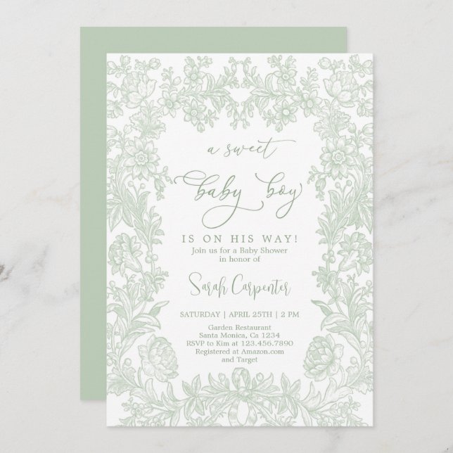 Vintager Rahmen Babyduschmaschine Einladung (Vorne/Hinten)