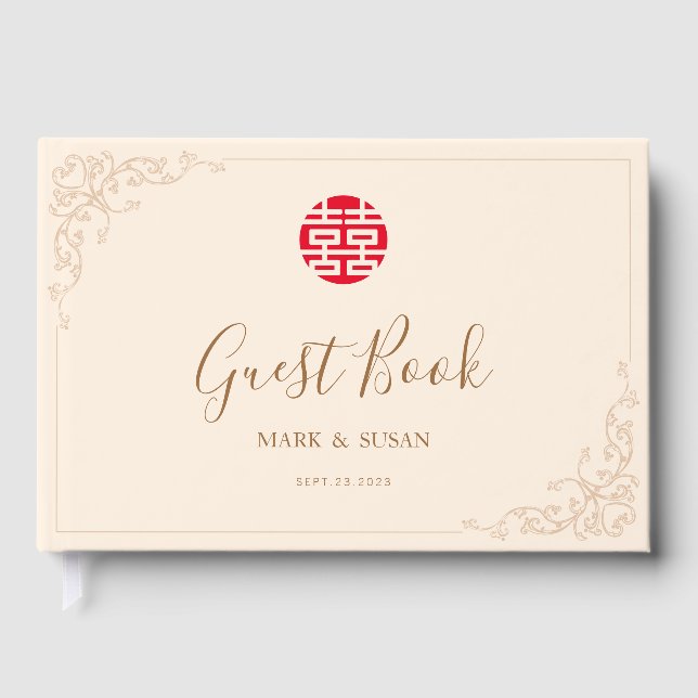 Vintager Rahmen Doppelglückssehen Gästebuch (Vorderseite)