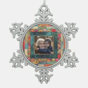 Vintager Rahmen für die Blumenbearbeitung in Ihren Schneeflocken Zinn-Ornament