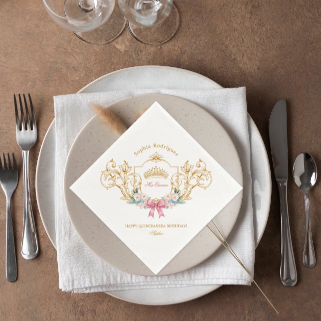 Vintager Rahmen für die Quinceanera-Klasse Serviette (Quinceanera Classy Crown Vintage Frame Custom Napkins)