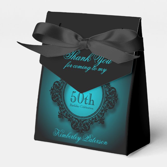 Vintager Rahmen in Blue 50th Birthday Gefallen Box Geschenkschachtel (Vorderseite)